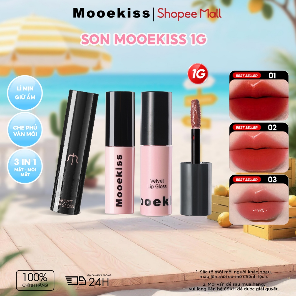 [KOL] Son Tint Mooekiss Hiệu Ứng Gương, Căng Bóng Môi, Tôn Da, Mỏng Nhẹ, Dễ Tán 1g