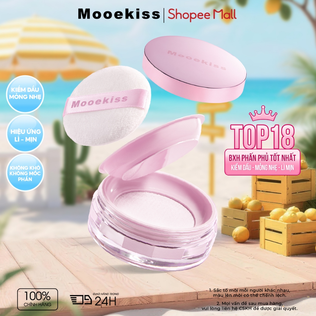Phấn Phủ Mooekiss, Kiềm Dầu, Khóa Nền, Chống Nước Mồ Hôi, Mịn Nhẹ, Lâu Trôi (Bản Nâng Cấp) 10g