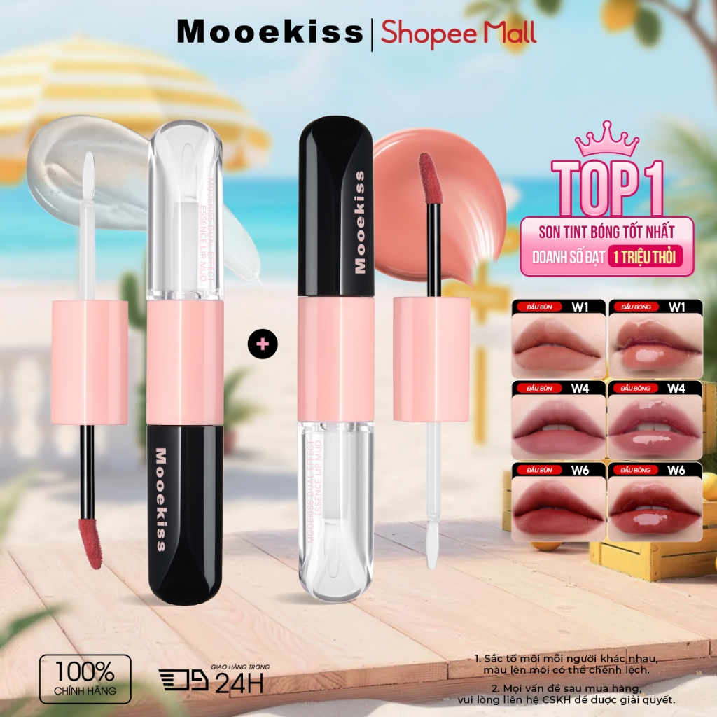 [KOL Combo 2] Combo 2 Son Mooekiss 2 Đầu 3.1g+3.1g, Lì & Bóng, Lâu Trôi, Không Lem, Tiện Dụng