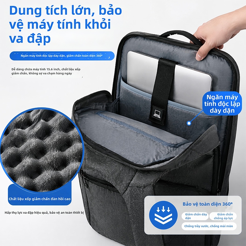 Balo Công Sở Nam Nhẹ Nhàng, Chống Thấm Nước, Đệm Lưng Thoáng Khí, Đựng Laptop 15.6 Inch, Có Ngăn