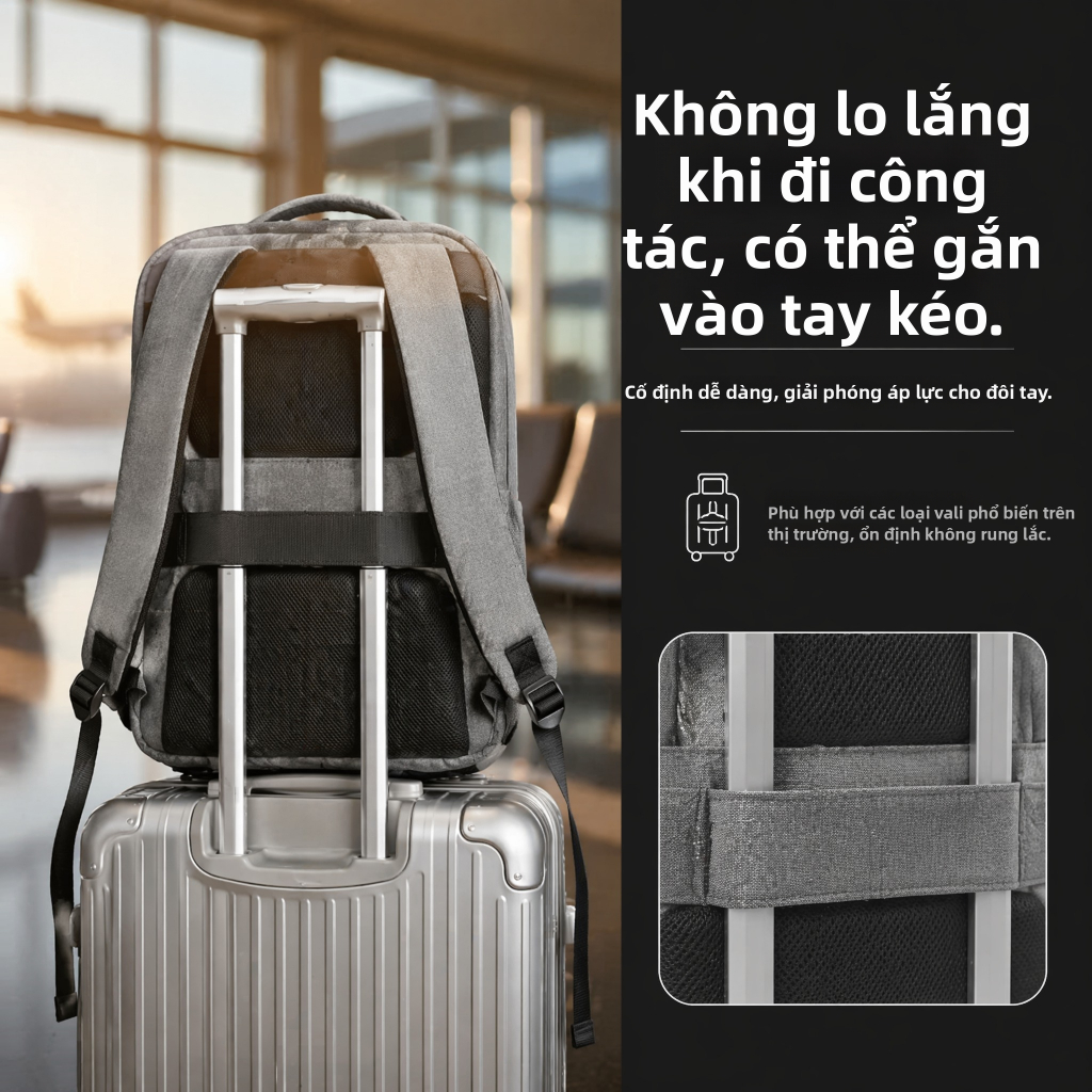 Balo Công Sở Nam Nhẹ Nhàng, Chống Thấm Nước, Đệm Lưng Thoáng Khí, Đựng Laptop 15.6 Inch, Có Ngăn