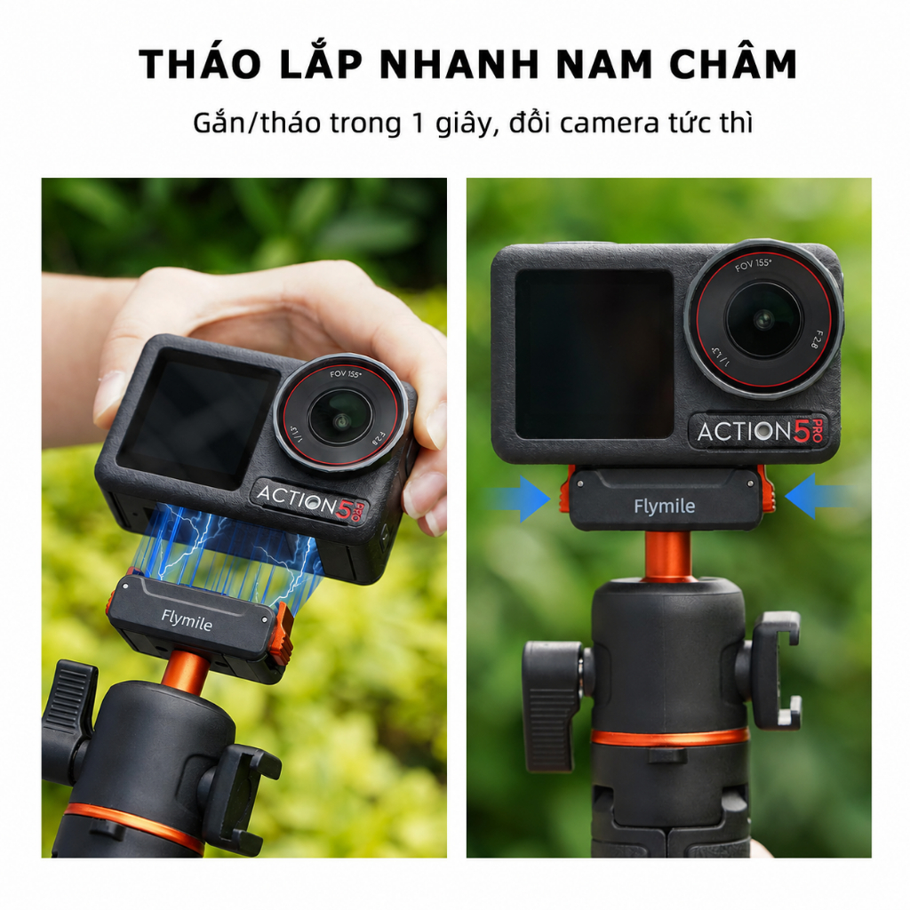 Tripod Action 5 Pro Gậy Selfie Nam Châm 21 inch Gậy Nối Dài Chân Đế Mini Để Bàn Đầu Bi 360° Cold Shoe Cho DJI Osmo Action 5 Pro 4 3 Pocket 3