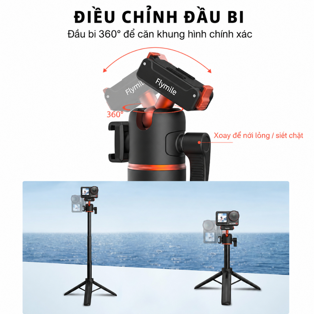 Tripod Action 5 Pro Gậy Selfie Nam Châm 21 inch Gậy Nối Dài Chân Đế Mini Để Bàn Đầu Bi 360° Cold Shoe Cho DJI Osmo Action 5 Pro 4 3 Pocket 3
