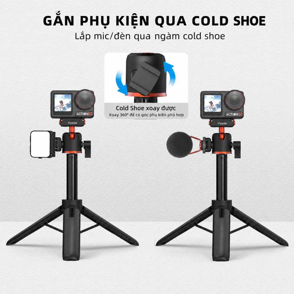 Tripod Action 5 Pro Gậy Selfie Nam Châm 21 inch Gậy Nối Dài Chân Đế Mini Để Bàn Đầu Bi 360° Cold Shoe Cho DJI Osmo Action 5 Pro 4 3 Pocket 3