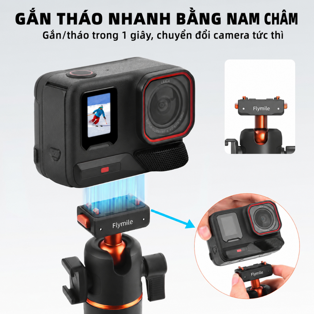 Tripod Cho Insta360 X5 ACE Pro 2 Gậy Selfie Nam Châm 21 inch Gậy Nối Dài Chân Đế Mini Để Bàn Đầu Bi 360° Cold Shoe Cho Ace Pro Ace