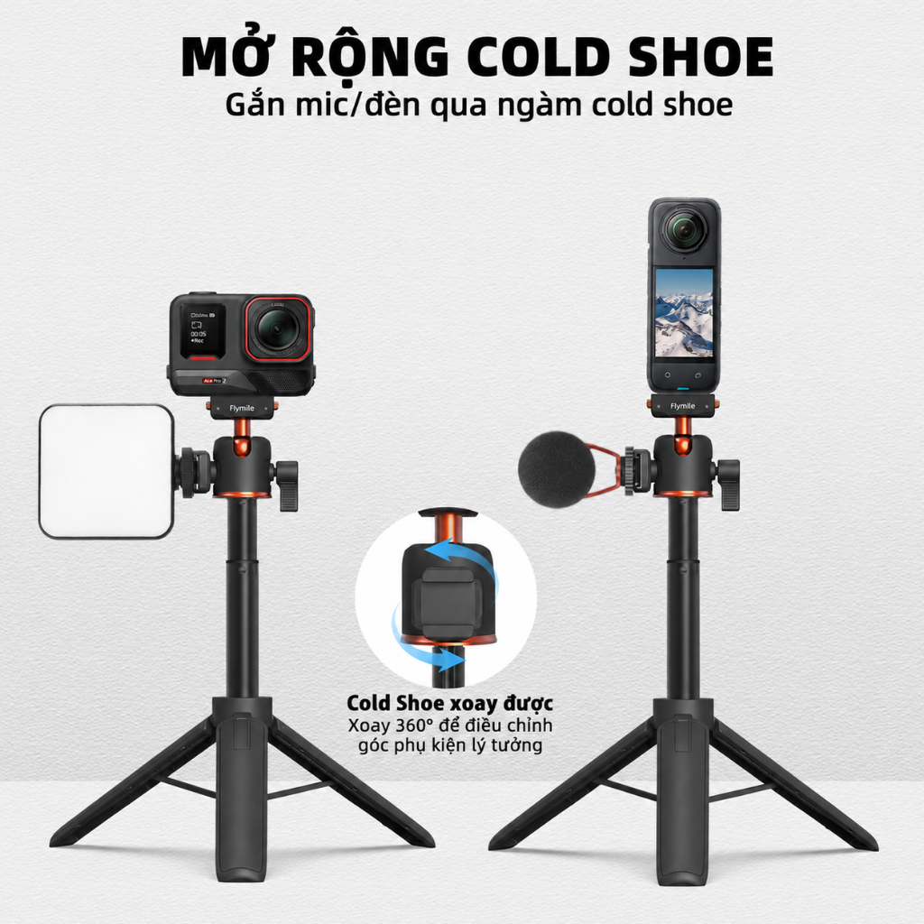 Tripod Cho Insta360 X5 ACE Pro 2 Gậy Selfie Nam Châm 21 inch Gậy Nối Dài Chân Đế Mini Để Bàn Đầu Bi 360° Cold Shoe Cho Ace Pro Ace