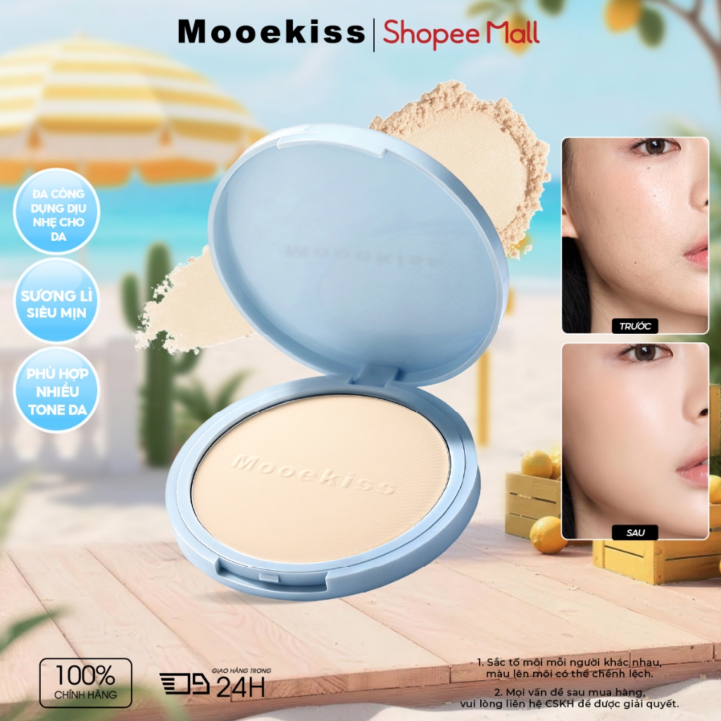 Phấn Phủ Mooekiss Mịn Lì, Kiềm Dầu, Lâu Trôi, Mỏng Nhẹ, Không Mốc Không Vón