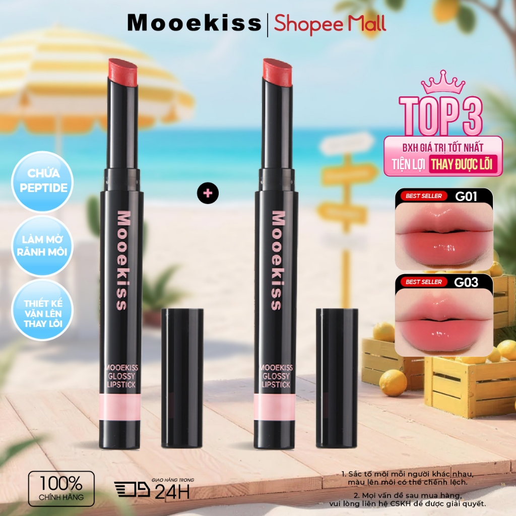 【KOL Combo 2】Mooekiss Son dưỡng môi có thêm tinh chất Dipeptide kép dưỡng ẩm, giảm khô và nếp nhăn môi, cung cấp màu sắc tự nhiên, thích hợp cho học sinh và chuyên gia làm việc