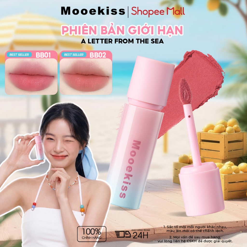 Son Mooekiss Velvet Lip Mud 3g, Lì Mịn Nhẹ Môi, Lâu Trôi, Tôn Da, Dòng Seaside