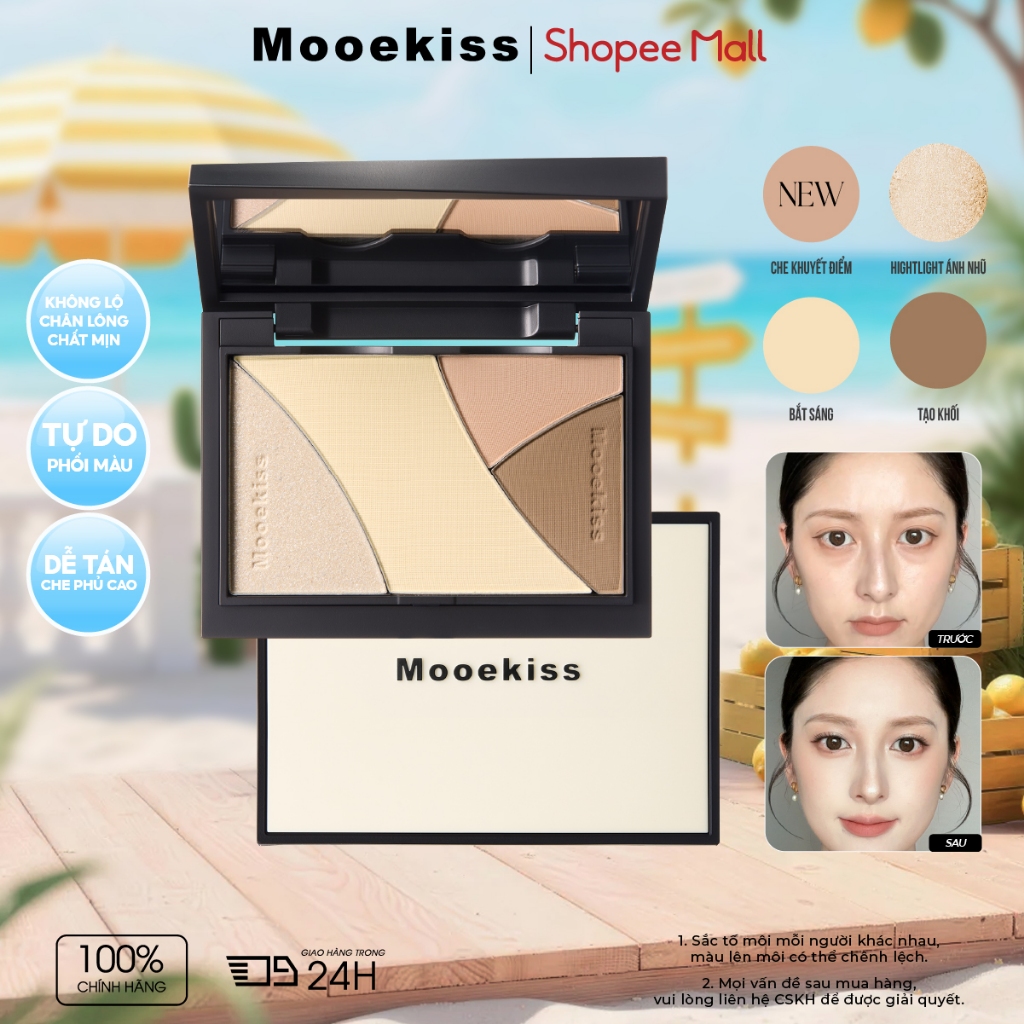 Bảng Tạo Khối Mooekiss Quad Palette, Contour & Highlight, Định Hình Khuôn Mặt, Lâu Trôi
