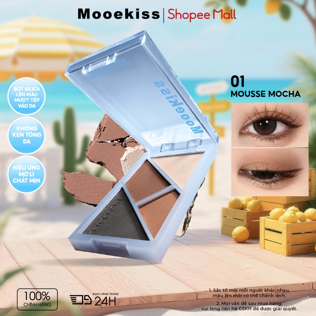Bảng Phấn Mắt Mooekiss 4 Màu, Lì & Nhũ, Dễ Tán, Makeup Nhẹ Tự Nhiên, Lâu Trôi,Lì Mịn / Matte,Sắc Tố Cao,Bão Hòa Thấp,Hàng Ngày
