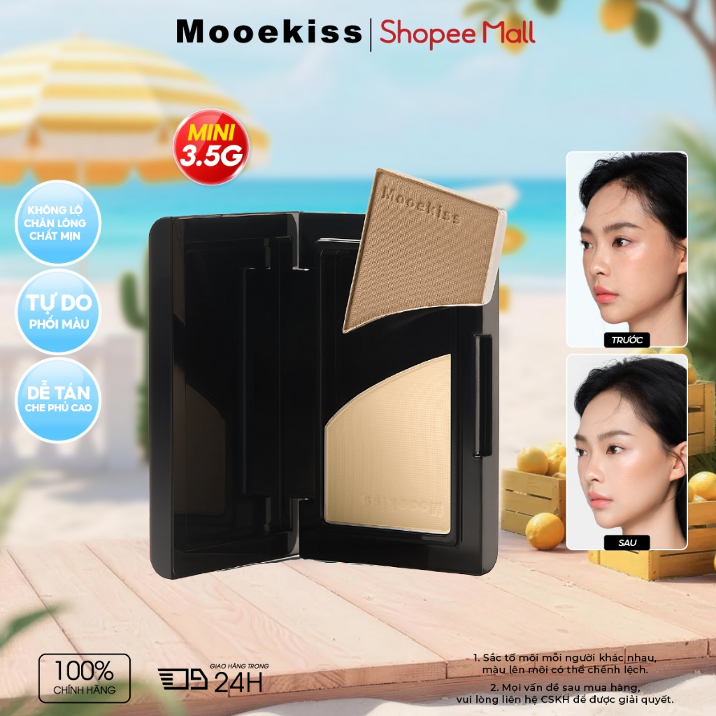 Bảng trang điểm tạo khối mooekiss hai màu, bóng mũi, bóng cạnh, mờ, highlight làm sáng, bảng tạo khối và highlight tích hợp