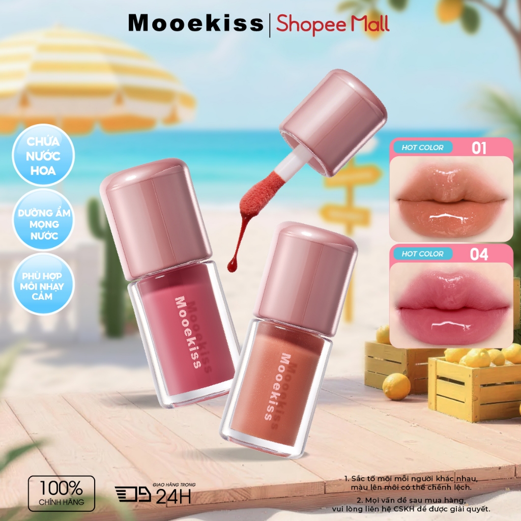 Son Tint Mooekiss Water Gloss, Căng Bóng Môi, Hiệu Ứng Gương, Lâu Trôi, Màu Trong Trẻo
