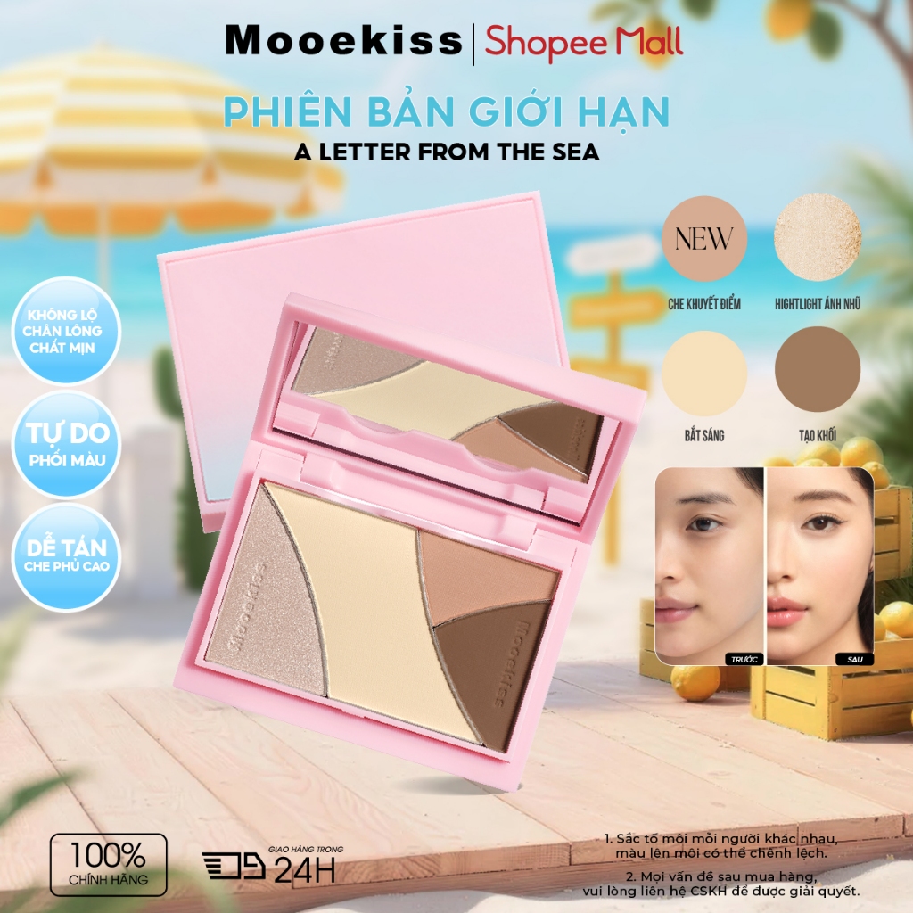 [KOL] Bảng Tạo Khối Mooekiss 4 Màu 9g, Contour & Highlight, Tạo Sống Mũi, Lâu Trôi, Dễ Tán
