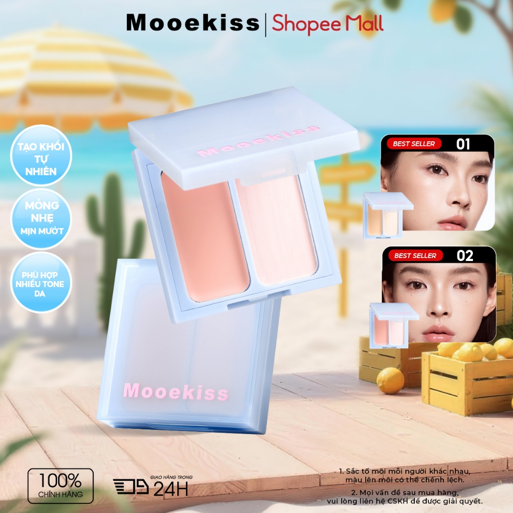 Highlight Mooekiss Kem 2in1, Bắt Sáng & Tạo Khối, Hiệu Ứng Glow, Mịn Mượt, Lâu Trôi
