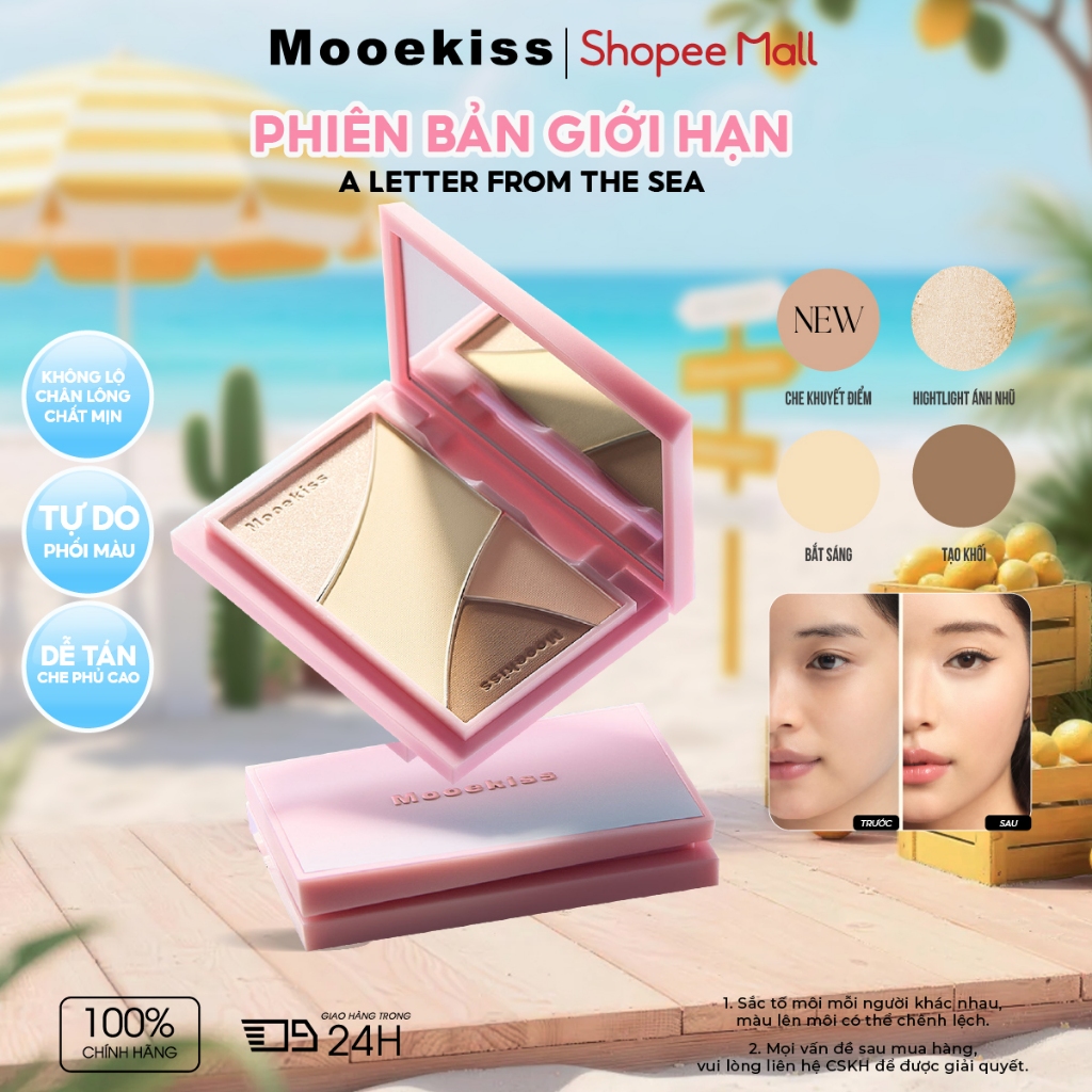 Bảng Tạo Khối Mooekiss 3 Màu 9g, Contour & Highlight, Tạo Sống Mũi, Dễ Tán, Tự Nhiên