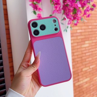 Ốp điện thoại da họa tiết vải thiều bị chặn màu Dopamine thích hợp cho iPhone 13 14 15 16 17 Pro Max Vỏ silicon chống rơi