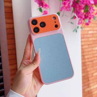 Ốp điện thoại da họa tiết vải thiều bị chặn màu Dopamine thích hợp cho iPhone 13 14 15 16 17 Pro Max Vỏ silicon chống rơi