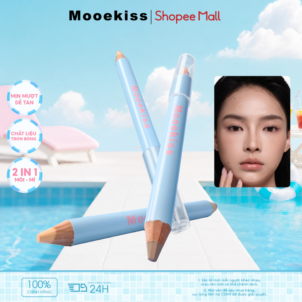 [KOL] Bút Kẻ Viền Mooekiss 2 Đầu, Tạo Khối & Highlight, Dễ Tán, Lâu Trôi, Tạo Sống Mũi