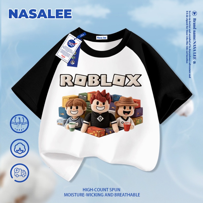 [Vận chuyển 24 giờ] Trò chơi NASA Minecraft In hình cho trẻ em Áo thun Cotton ngắn tay nguyên chất loại A cho bé trai bé gái mùa hè Áo thun mặc đường phố phong cách mới