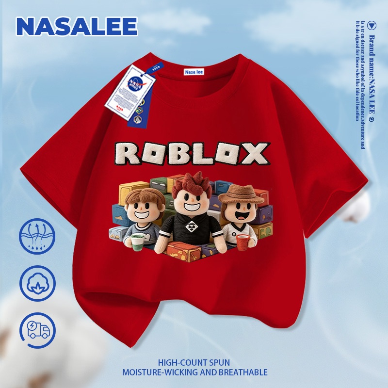[Vận chuyển 24 giờ] Trò chơi NASA Minecraft In hình cho trẻ em Áo thun Cotton ngắn tay nguyên chất loại A cho bé trai bé gái mùa hè Áo thun mặc đường phố phong cách mới