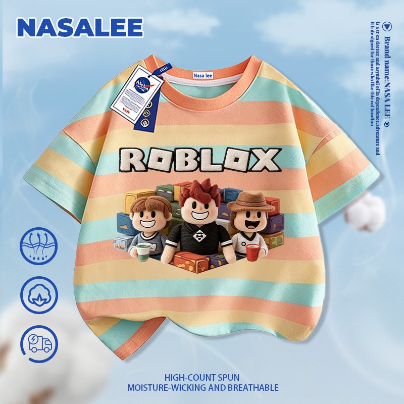 [Vận chuyển 24 giờ] Trò chơi NASA Minecraft In hình cho trẻ em Áo thun Cotton ngắn tay nguyên chất loại A cho bé trai bé gái mùa hè Áo thun mặc đường phố phong cách mới