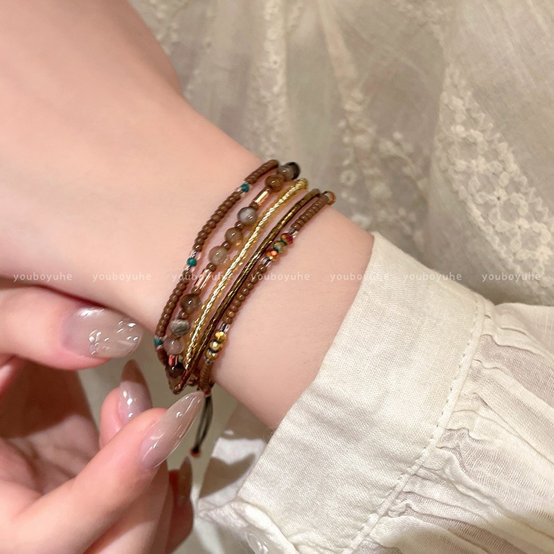 Vòng tay hạt xếp tầng phong cách dân tộc cổ điển và boho cho nữ