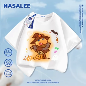 NASA Halloween Capybara Luru In hình cho trẻ em Áo thun Cotton ngắn tay nguyên chất loại A cho bé trai bé gái Mùa hè Áo thun mặc đường phố phong cách mới