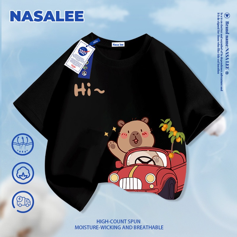 [Vận chuyển 24 giờ] NASA Kapibara in hình trẻ em ngắn tay Cotton nguyên chất loại A cho bé trai bé gái mùa hè Áo thun mặc đường phố phong cách mới