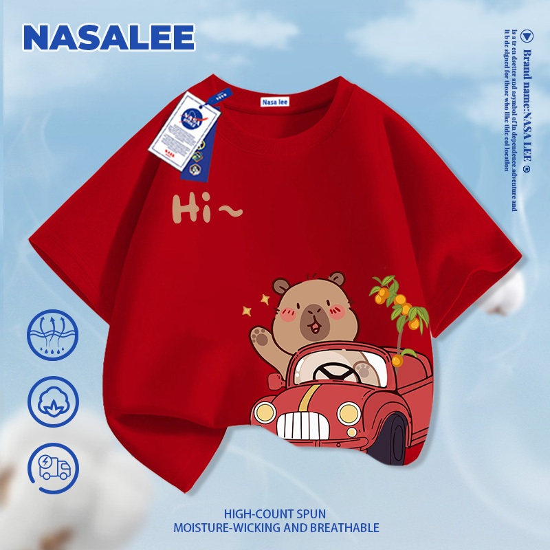 [Vận chuyển 24 giờ] NASA Kapibara in hình trẻ em ngắn tay Cotton nguyên chất loại A cho bé trai bé gái mùa hè Áo thun mặc đường phố phong cách mới