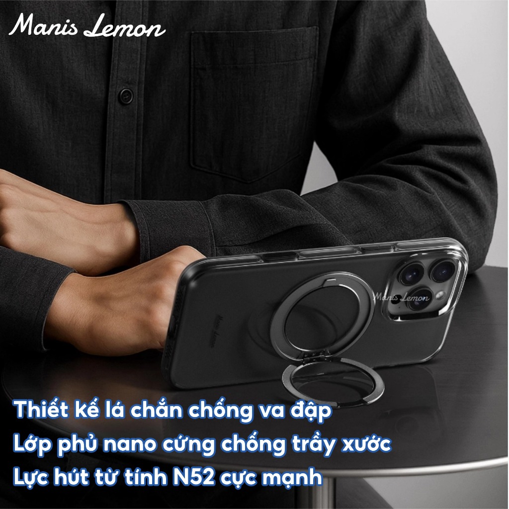 Ốp Lưng Manis Lemon Trong Suốt Từ Tính 360° Xoay,Bảo Vệ Camera, Hỗ Trợ Sạc Magnetic, Cho iPhone 17 16 15 14 Pro Max