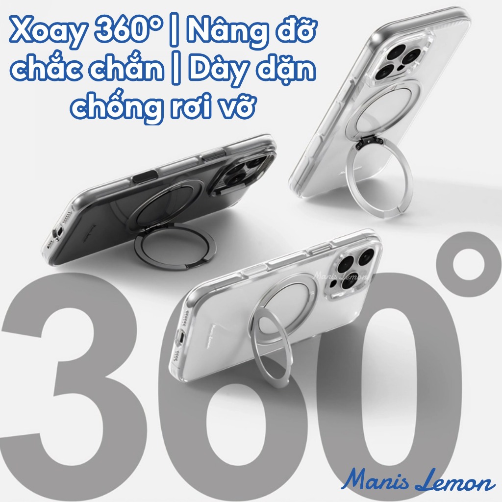 Ốp Lưng Manis Lemon Trong Suốt Từ Tính 360° Xoay,Bảo Vệ Camera, Hỗ Trợ Sạc Magnetic, Cho iPhone 17 16 15 14 Pro Max