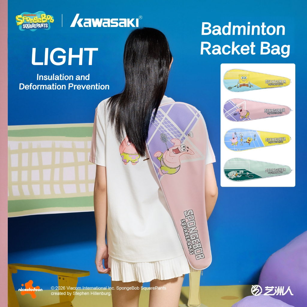 Túi cầu lông đồng thương hiệu Kawasaki x SpongeBob K1G09-D2006 Ba lô đeo chéo một vai Unisex Túi đựng vợt Tennis Thiết bị thể thao Túi lưu trữ