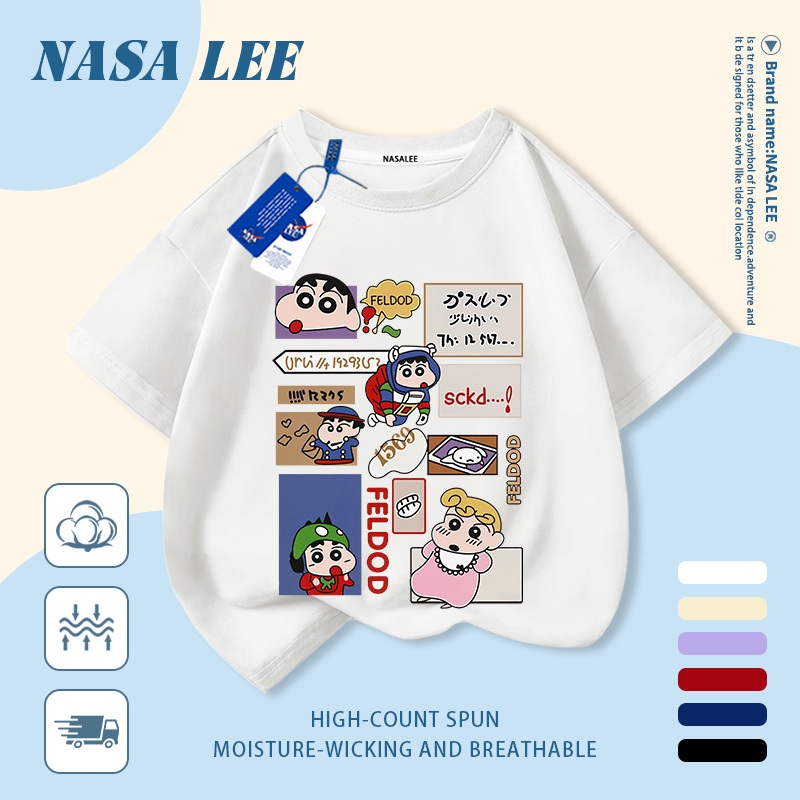 [Giao hàng trong ngày] Áo thun Cotton nguyên chất màu xanh cho trẻ em Nhân vật truyện tranh dễ thương In hình hợp thời trang bé trai 3-16 tuổi Bé gái tay ngắn thông thường