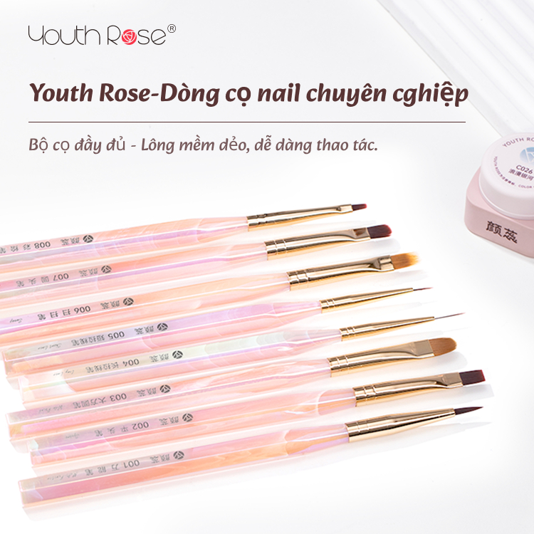 YouthRose Bộ 9 Cọ Nail Chuyên Nghiệp Professional Nail Brush Set Cọ Kẻ Nét, Cọ Hoa Cúc, Cọ Đắp Gel, Cọ Ombre Art Brush Set Cho Salon Cọ Vẽ Chuyên Dụng Cho Salon Và Thợ Nail