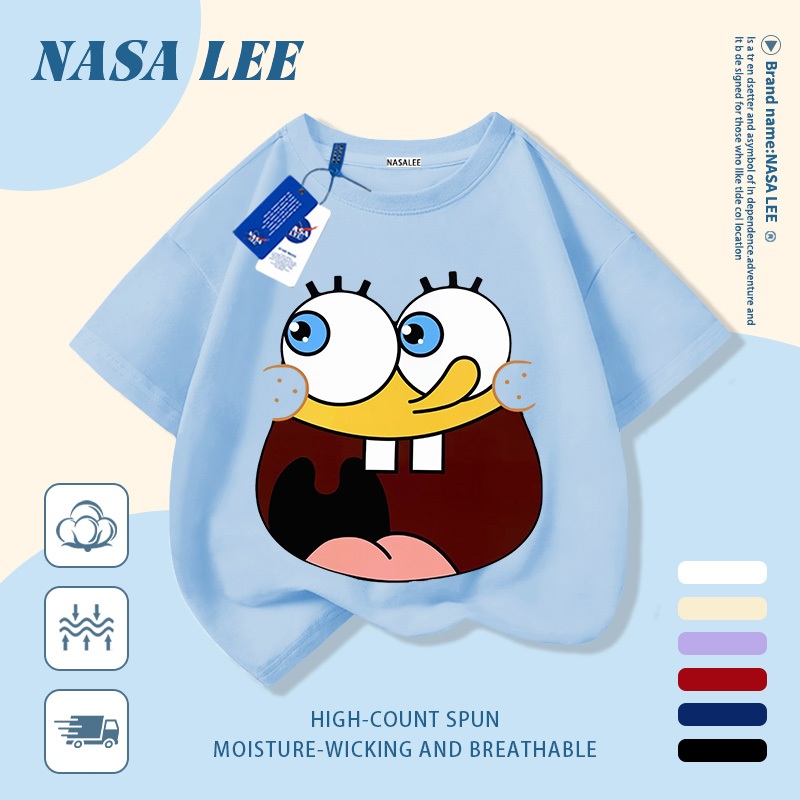 [Giao hàng trong ngày] Áo thun Cotton nguyên chất màu đen trắng Raglan Cotton thoáng khí hoạt hình dễ thương Mặt tròn in hình hợp thời trang bé trai 3-16 tuổi bé gái tay ngắn thông thường