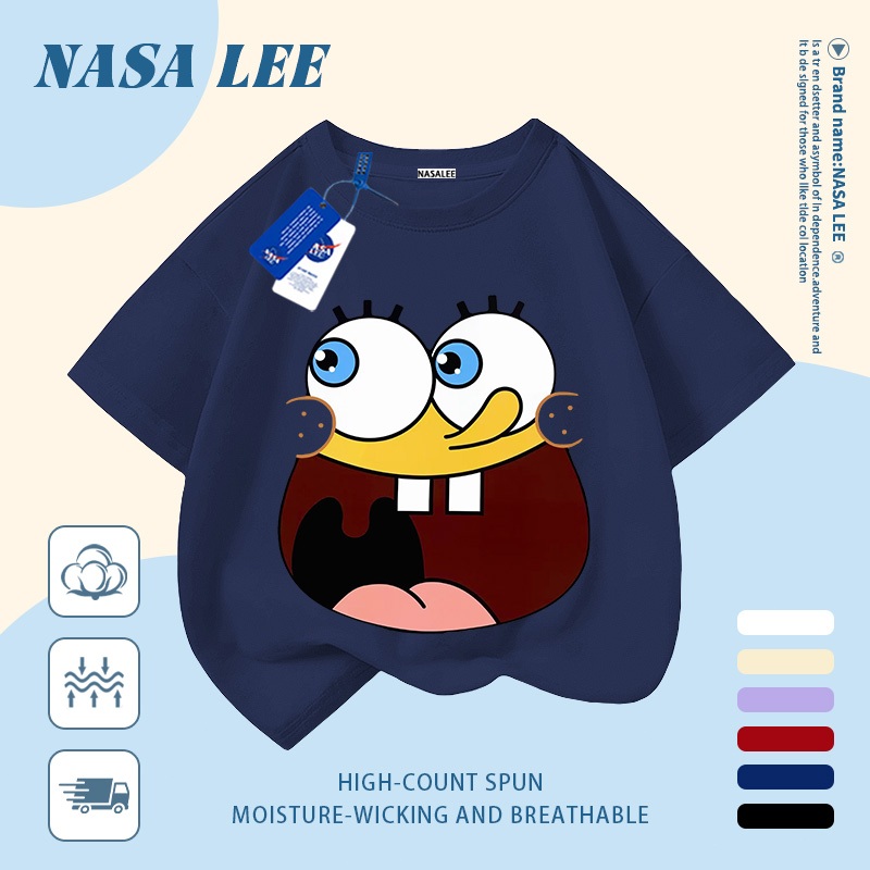 [Giao hàng trong ngày] Áo thun Cotton nguyên chất màu đen trắng Raglan Cotton thoáng khí hoạt hình dễ thương Mặt tròn in hình hợp thời trang bé trai 3-16 tuổi bé gái tay ngắn thông thường