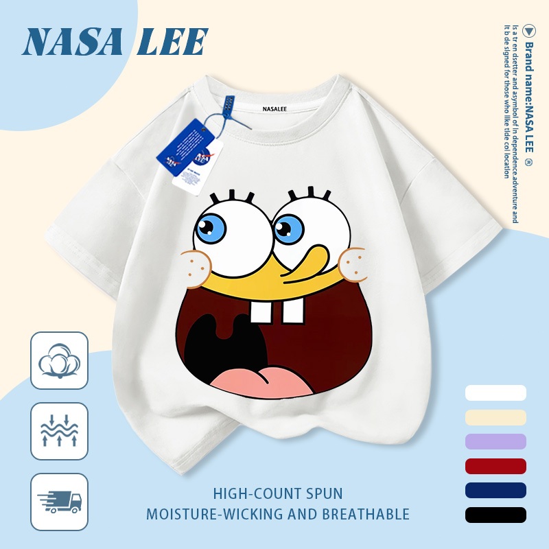 [Giao hàng trong ngày] Áo thun Cotton nguyên chất màu đen trắng Raglan Cotton thoáng khí hoạt hình dễ thương Mặt tròn in hình hợp thời trang bé trai 3-16 tuổi bé gái tay ngắn thông thường