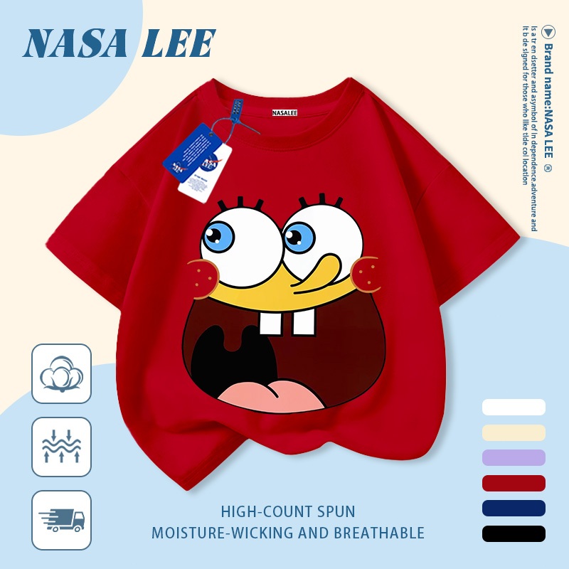 [Giao hàng trong ngày] Áo thun Cotton nguyên chất màu đen trắng Raglan Cotton thoáng khí hoạt hình dễ thương Mặt tròn in hình hợp thời trang bé trai 3-16 tuổi bé gái tay ngắn thông thường