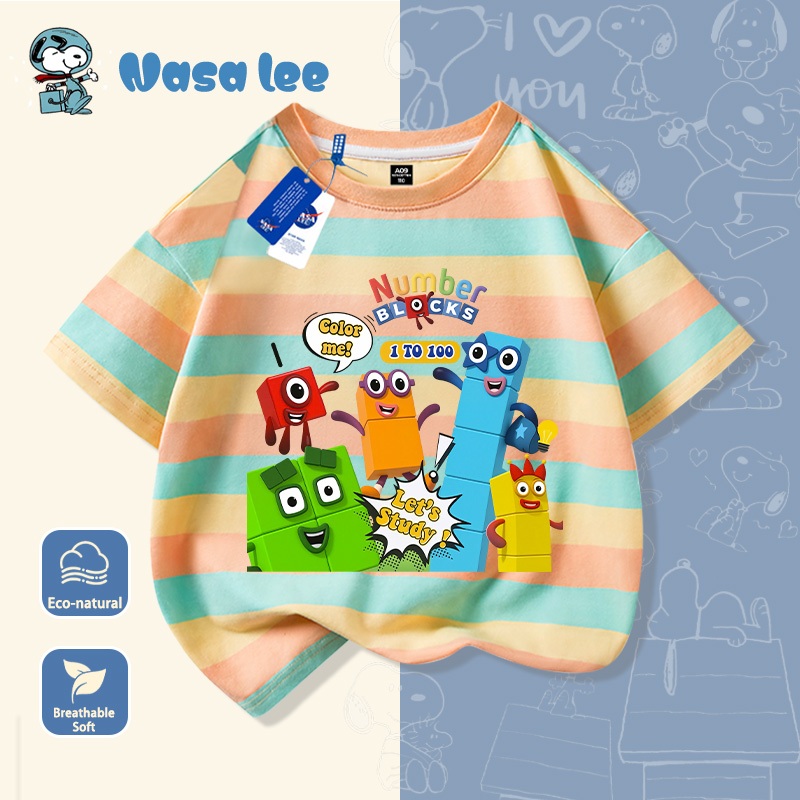 Áo Thun NASA Trẻ Em Hè 2026 Sọc Màu In Hình Ngộ Nghĩnh Cotton Cao Cấp