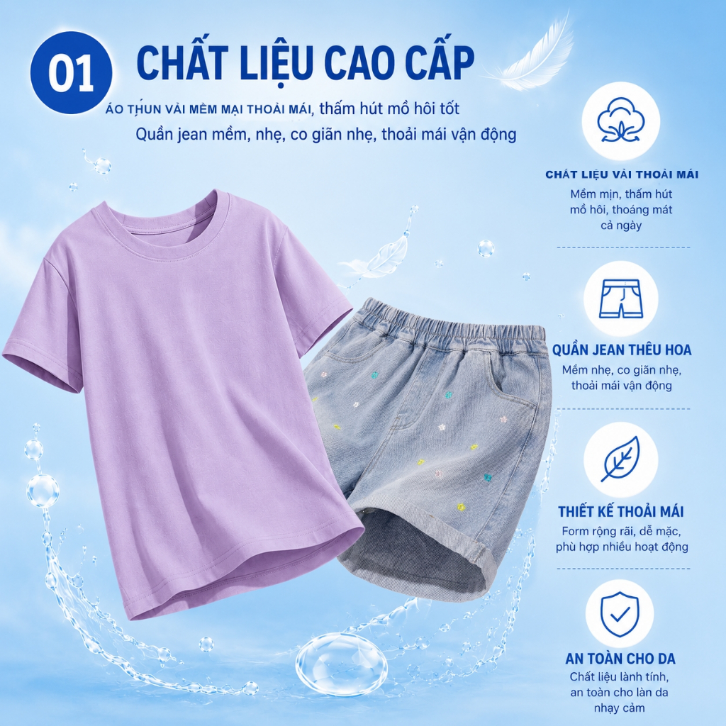 W.G.Q Quần short Denim bé gái，Phong cách mới mùa hè，Thiết kế thêu hoa，Mềm mại thoải mái，Thời trang phù hợp