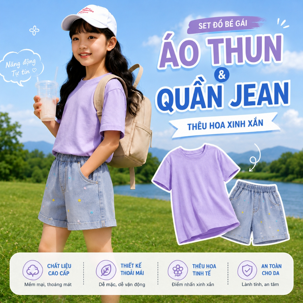 W.G.Q Quần short Denim bé gái，Phong cách mới mùa hè，Thiết kế thêu hoa，Mềm mại thoải mái，Thời trang phù hợp