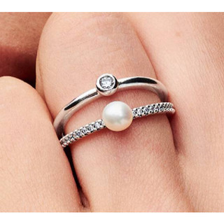 [Mới 2026] Nhẫn đôi ngọc trai và Pavé nuôi cấy nước ngọt bằng bạc S925 / Nhẫn nữ thời trang và đơn giản