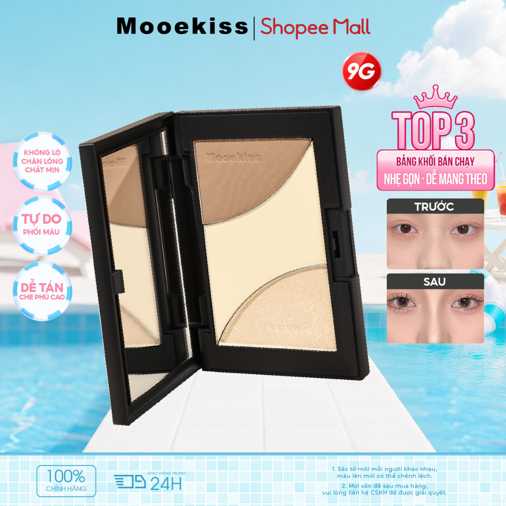 [KOL] Bảng Tạo Khối Mooekiss 3 Màu 9g, Lâu Trôi, Chống Mồ Hôi, Dễ Tán, Tự Nhiên，Nhũ Lấp Lánh，Lì Mịn / Matte