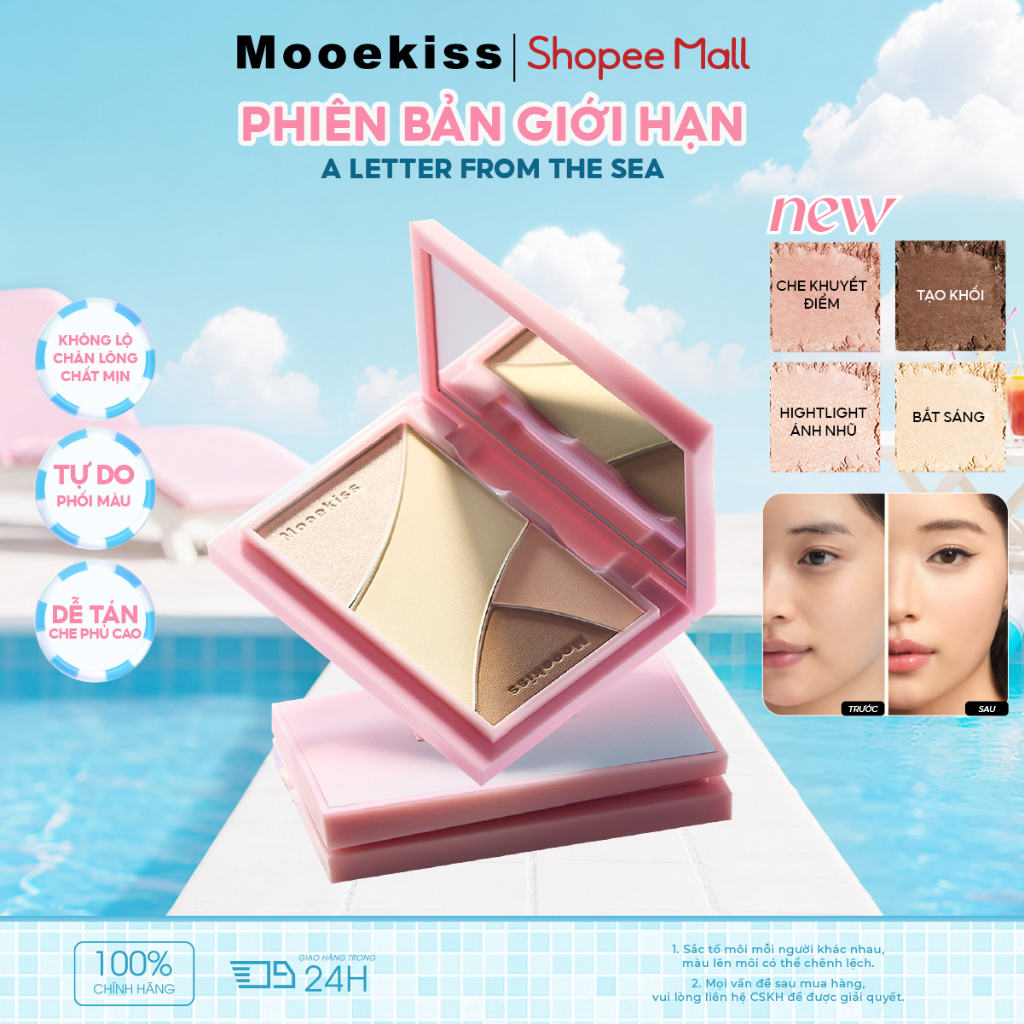 [LIVE] Bảng màu tô sáng và đường viền bốn màu Mooekiss, kết hợp mờ để làm sáng bóng mặt và bóng mũi, màu xanh bột, 9g