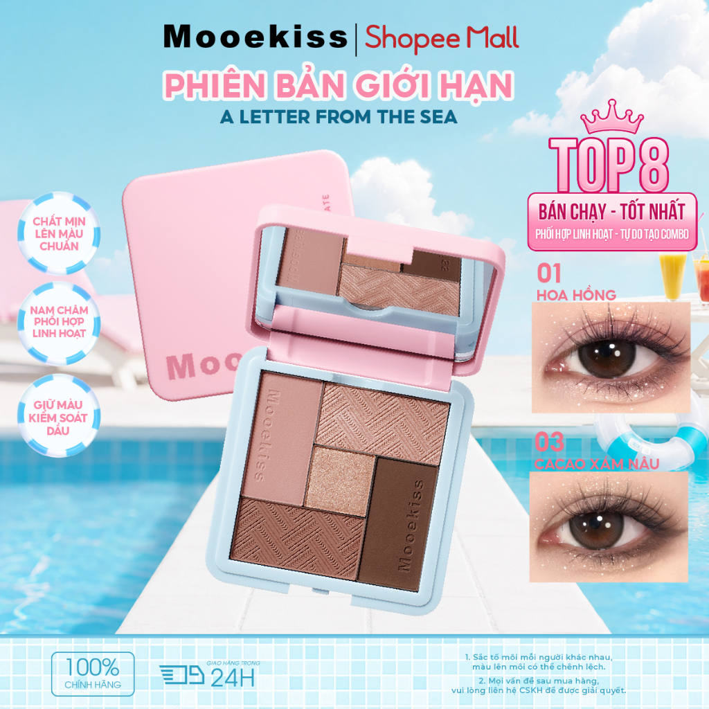 Bảng Phấn Mắt Mooekiss 5 Màu, Tone Đất, Lì & Nhũ, Dễ Tán, Cho Người MớiNhũ Lấp LánhLì MịnSắc Tố CaoBão Hòa ThấpKhông LemNgười Mới Bắt Đầu