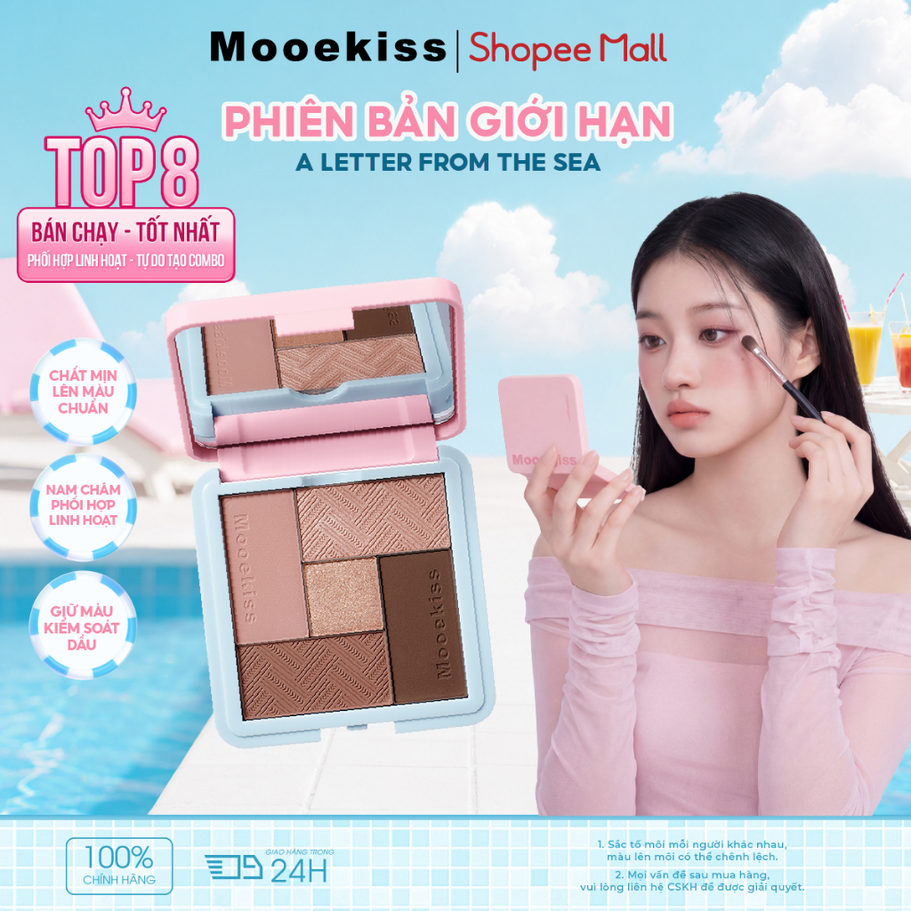 [LIVE] Bảng Phấn Mắt Mooekiss 5 Màu, Tone Đất, Lì Mịn, Dễ Tán, Makeup Hàng NgàyNhũ Lấp LánhLì MịnSắc Tố CaoBão Hòa ThấpKhông LemNgười Mới Bắt Đầu