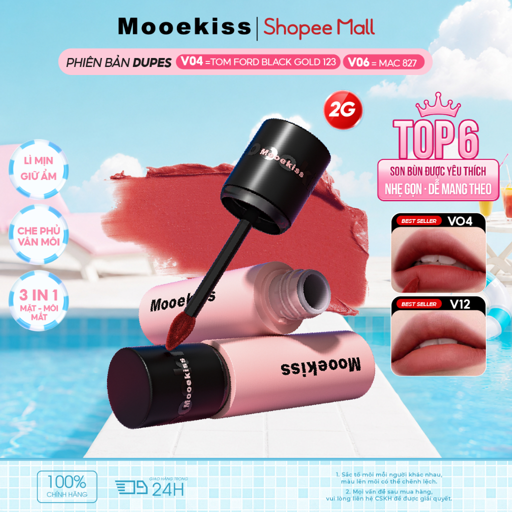[KOL] Son Bùn Mooekiss Matte Lip Mud 2g, Mịn Mượt, Lâu Trôi, Nhẹ Môi, Tôn Da