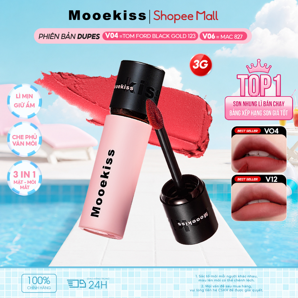 [LIVE] Son Mooekiss Velvet Matte, Lì Mịn, Lâu Trôi, Tôn Da, Dễ Dùng Hàng Ngày 3g