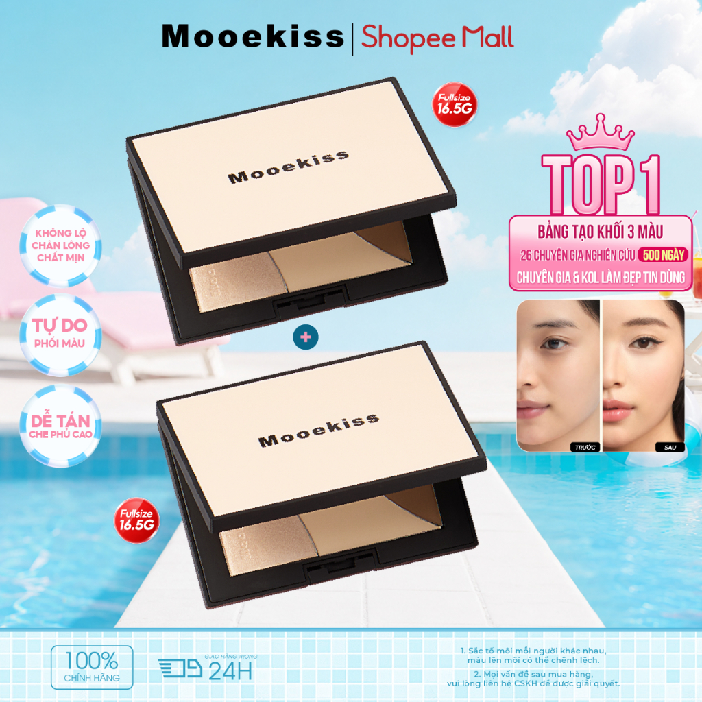 [KOL Combo 16.5gx2] Combo 2 Bảng Tạo Khối Mooekiss , Contour & Highlight, Tạo Khối Sắc Nét, Lâu Trôi 16.5gx2
